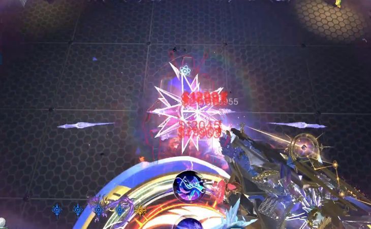 玩家角色在掩体后躲避攻击，准备伺机反击，背景中机械先锋正在蓄力