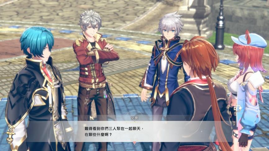 多位NPC围坐在篝火旁交谈，背景是夜晚灯火初上的赫尔芬街道