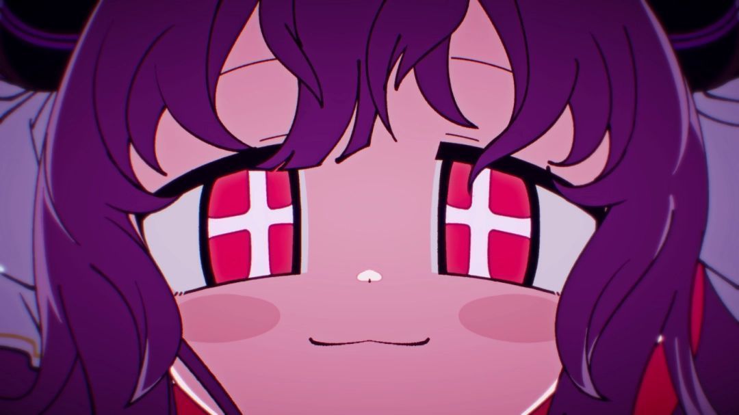 《电波妄想美少女Q》开场动画海报，主角小Q站在霓虹都市中央，头顶悬浮巨大心形发射器，放射出写满爱意的怪文书