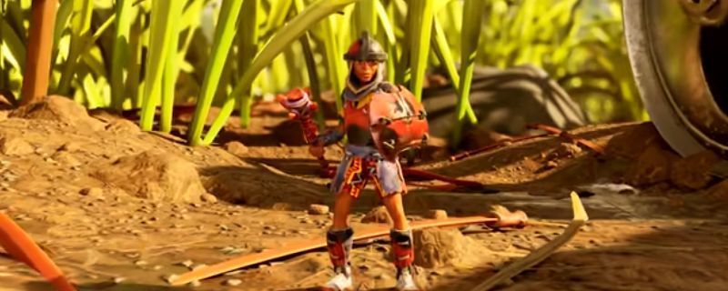 《禁闭求生2》中玩家角色站在巨大的野餐桌边缘，背景为微缩风格的公园环境，草叶如树木般高耸