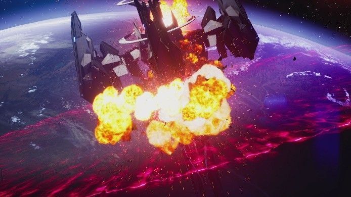 地面战场上多台机甲协同作战，炮火连天，战术配合感强烈