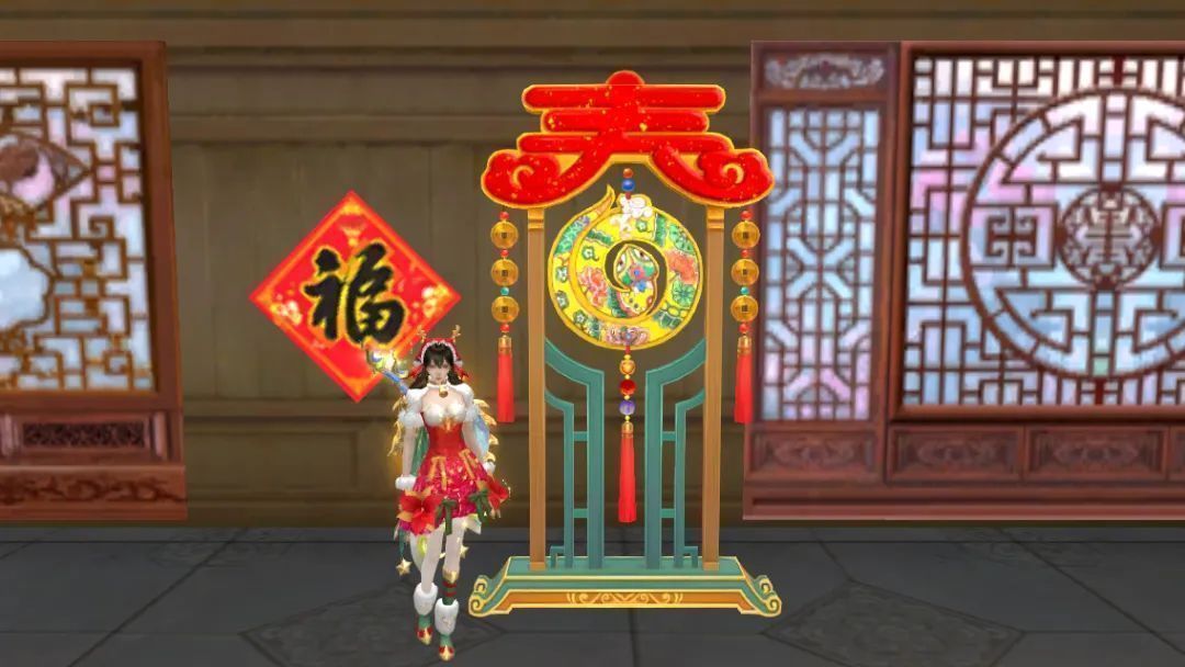 一名角色正惬意地躺在白熊造型的椅子上，周围飘着爱心特效