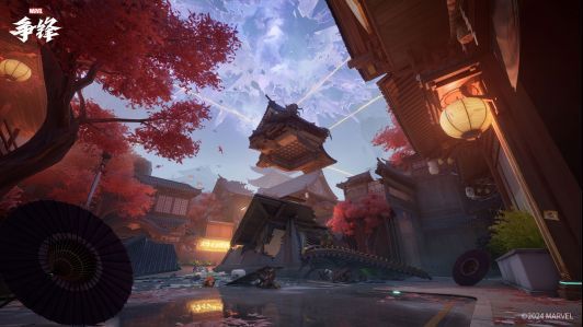 《漫威争锋》多人对战实机画面，六名不同英雄在城市地图中激烈交火