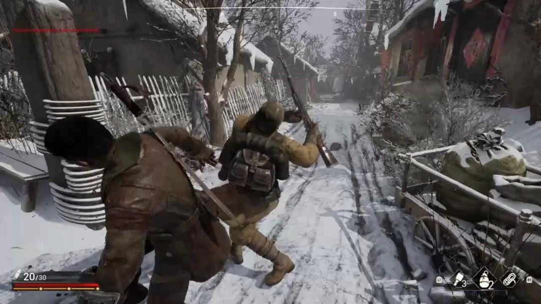 主角跃起挥刀斩击日军士兵，空中留下残影，地面遍布敌人尸体