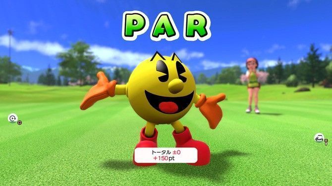 游戏中多角色同场竞技画面，四位风格迥异的卡通角色站在国际主题球场准备开球