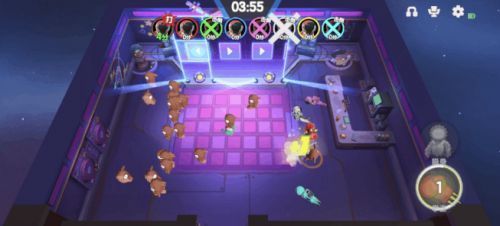 《太空杀》节奏迪厅地图场景，灯光闪烁的舞池中央有玩家正在跳舞，四周隐藏着疑似伪人的可疑身影