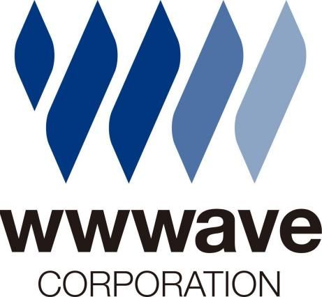 WWWave Corporation公司LOGO，蓝色波浪形图案搭配白色文字标识