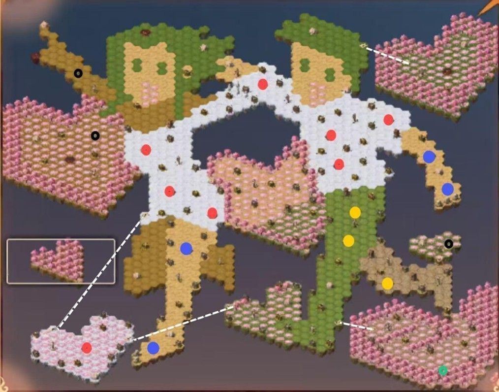 完整的忍界远征地图全貌，包含各类颜色标记的徽章点、起始点、历练地及传送连接线