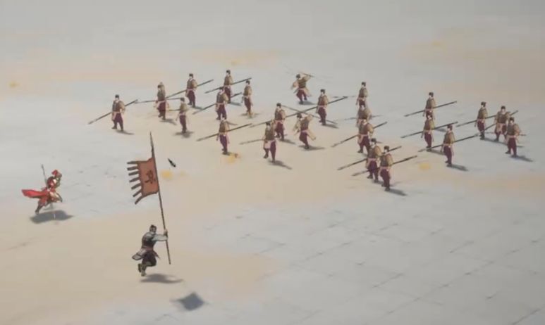 战斗阵型预览界面，显示不同兵种武将站位分布，前后排分工明确