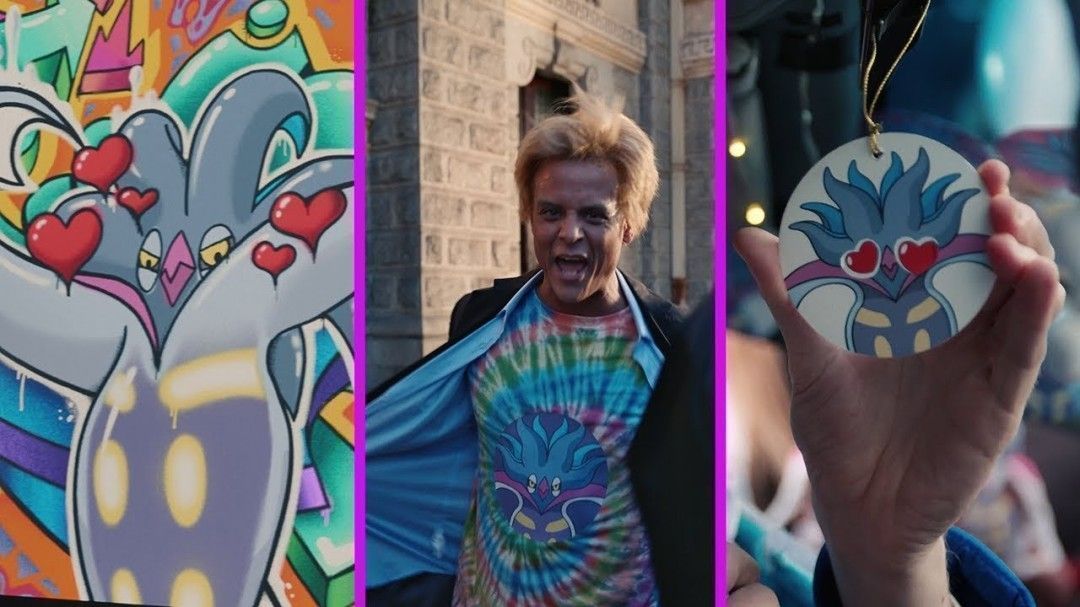 视频截图：涂鸦完成后，紫色光芒在乌贼王图案上闪烁，仿佛触发某种神秘力量