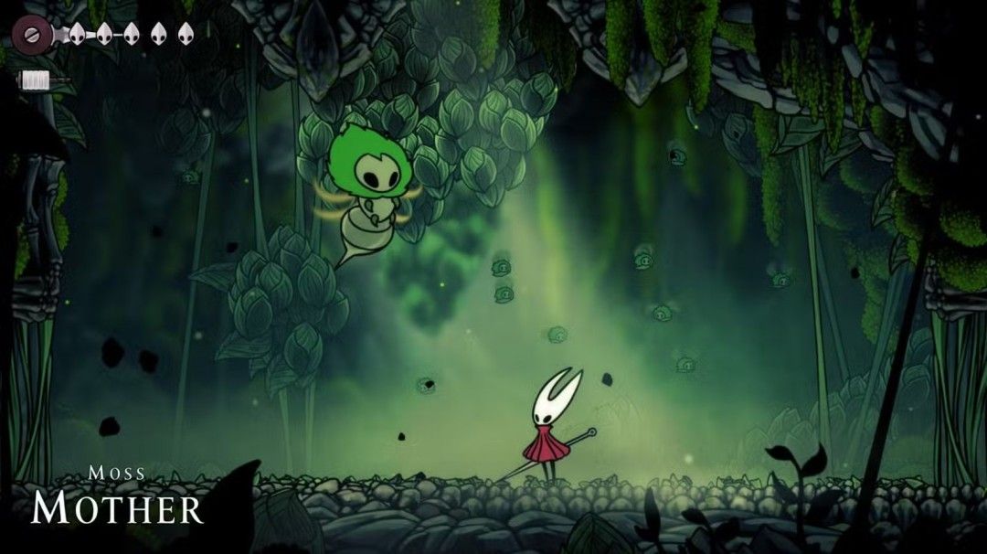 《空洞骑士：丝之歌》游戏发售宣传图，主角小骑士在光影交错的地下世界中前行