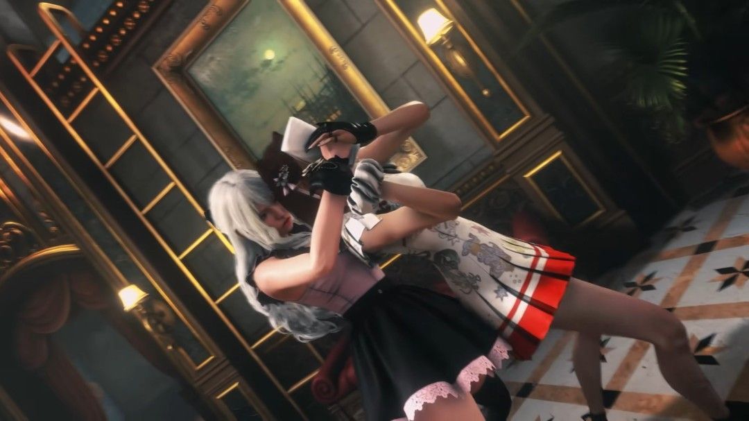 游戏角色立绘展示，女性角色身着哥特风服饰，神情冷艳，细节刻画精致，凸显日式美术风格