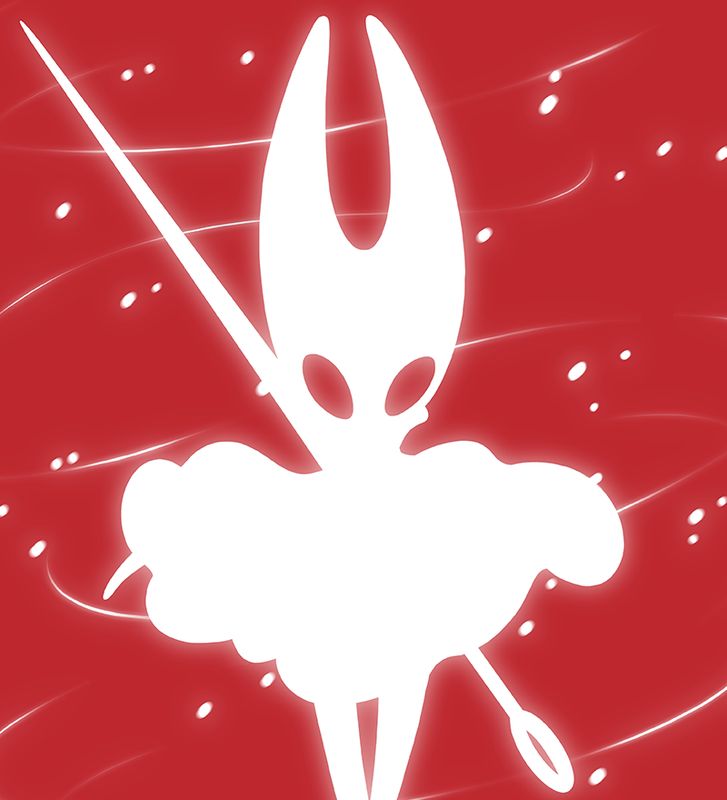 《空洞骑士：丝之歌》Steam商店页面封面图，展示主角小骑士在绚丽光影中挥剑战斗的场景