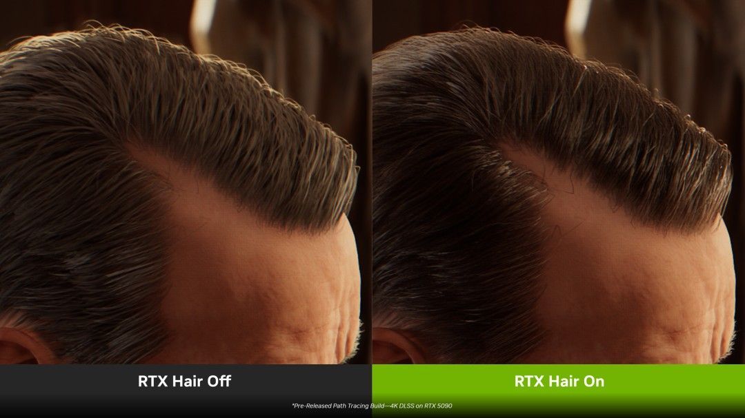 《夺宝奇兵：古老之圈》角色特写画面，展示RTX Hair技术下逼真的头发细节与光影反射