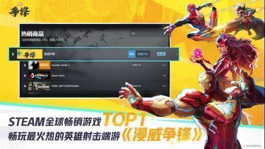 《漫威争锋》Steam商店页面销量排名截图，位居全球畅销榜首位