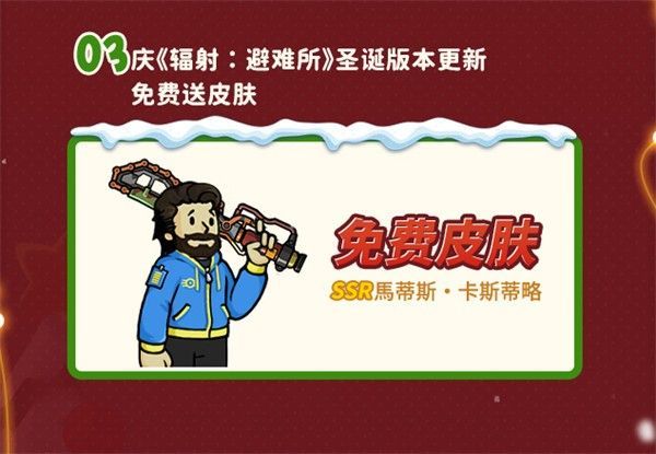 马蒂斯·卡斯蒂略圣诞皮肤展示，头戴红色圣诞帽，身穿节日风大衣，手持礼物箱，笑容可掬