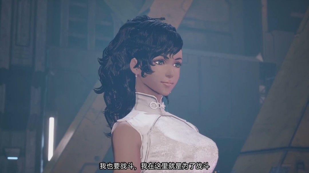 角色在控制室内查看机甲数据面板，界面充满高科技全息投影元素