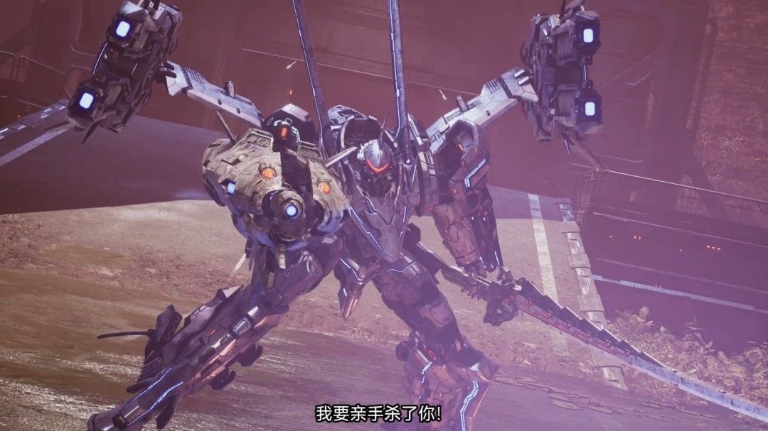 战斗结束后，主角机甲缓缓收起武器，背影孤独伫立于战火余烬之中