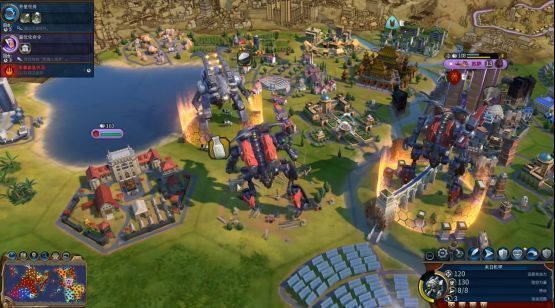 游戏中机甲单位特写画面，金属质感强烈，配备多种武器模块和推进系统