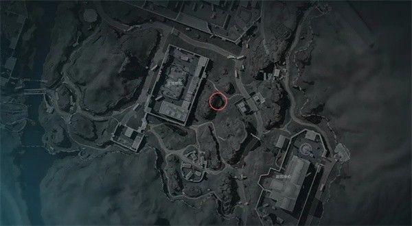 零号大坝地图局部截图，红圈标注密码门所在平台位置，路径清晰可见