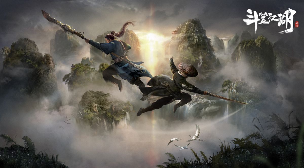 大规模战场画面，上百名玩家混战厮杀，旗帜飘扬，战火弥漫天空