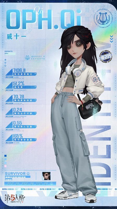 古董商-OPH.QI正面特写，嘴角微扬眼神坚定，展现出从容不迫的竞技状态