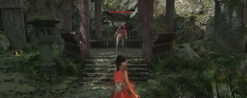 《明末：渊虚之羽》中第一只心魔位于丹青苑左侧亭子内，周围环境古朴幽静，充满诡异氛围