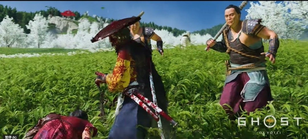 阿津腾空跃起，大太刀斜劈而下，雪花四溅，敌人应声倒地