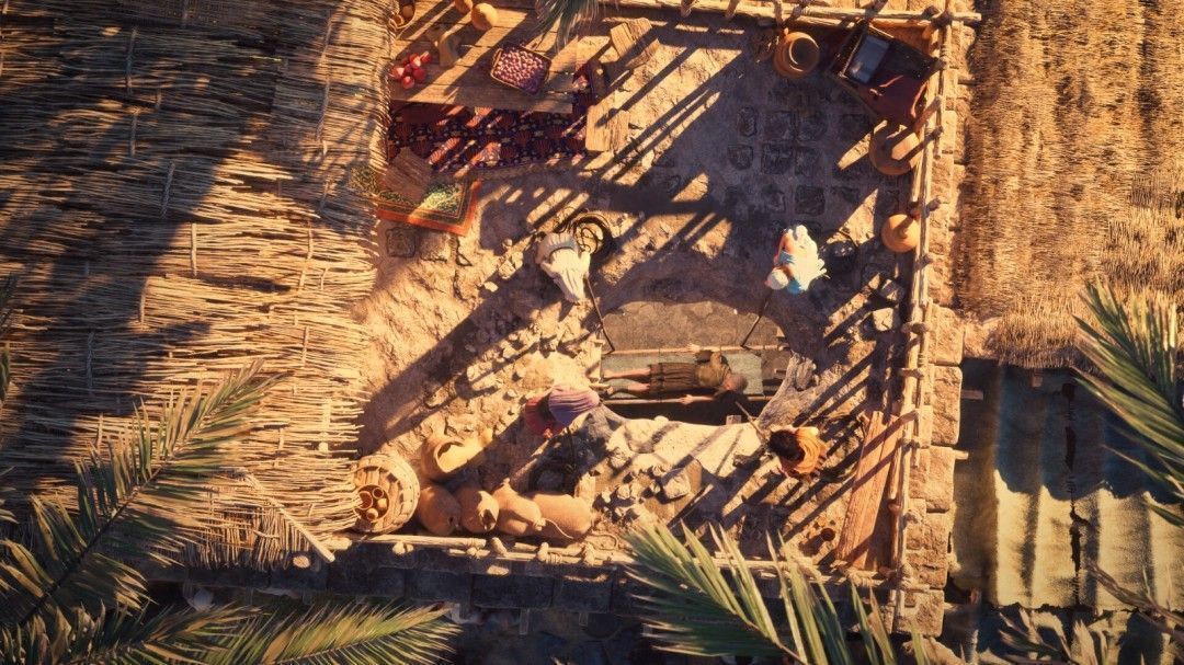 希律圣殿宏伟外观，巨大石柱林立，阳光穿透云层洒落