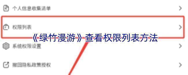 绿竹漫游权限列表概览图，展示多项权限分类及开关状态