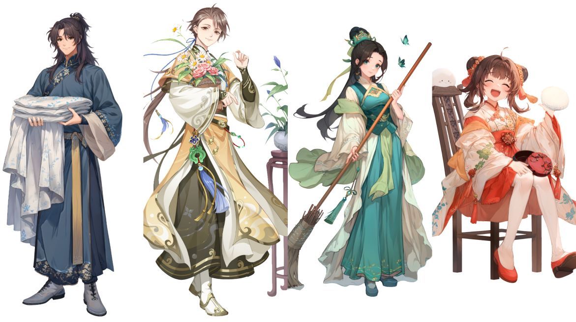 新船员清泉立绘展示，身着淡青色汉服，手持竹篮，背景为雾气缭绕的温泉庭院，气质清雅脱俗