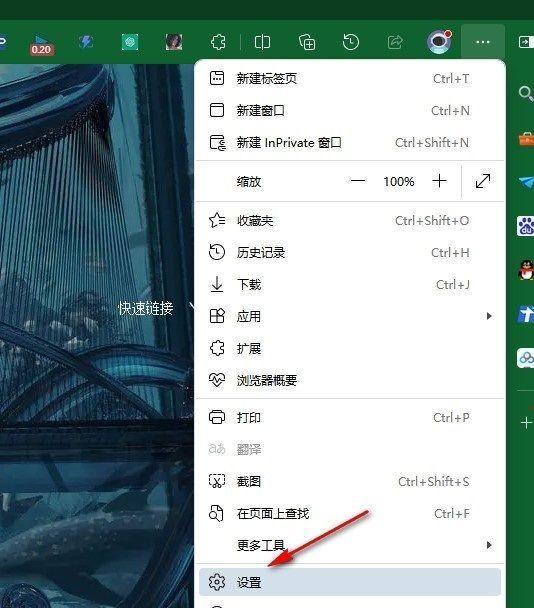 付款信息设置页面，左侧列出多个子选项，当前选中‘设置’
