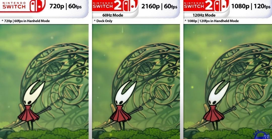 游戏加载界面对比图，左侧为Switch版本，右侧为Switch 2版本，后者进度条更快完成