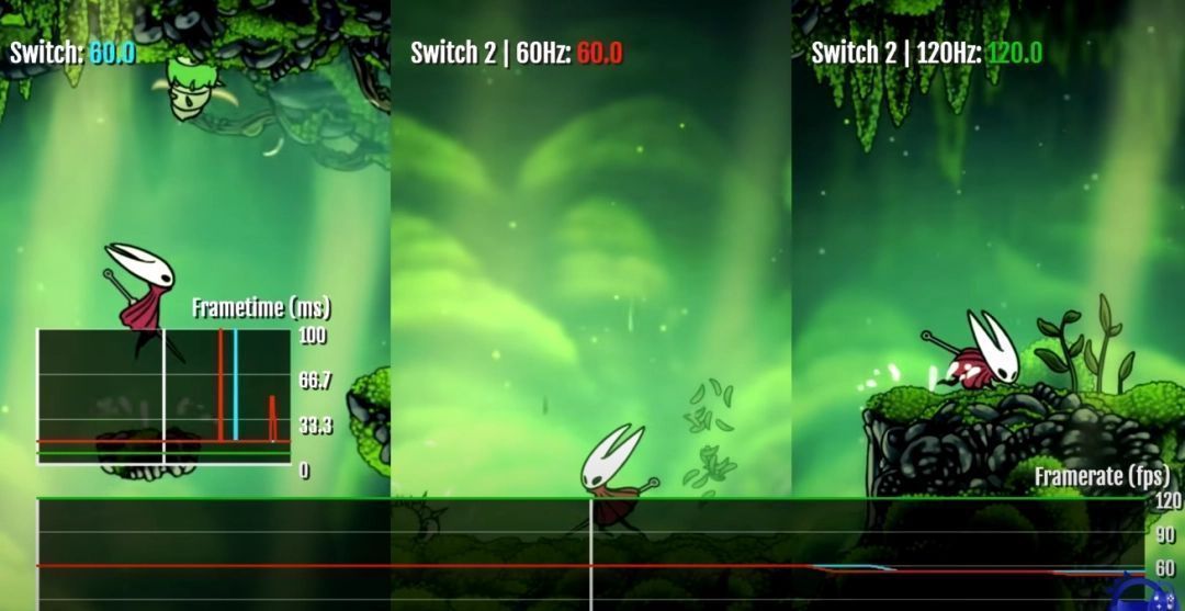 帕鲁姆大陆环境对比，Switch 2画面中植被、建筑边缘更锐利，色彩层次更分明