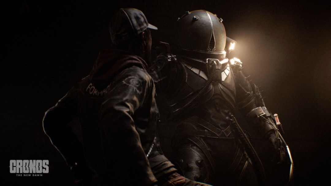 角色站在高处俯瞰整座废墟城市，雷云密布，残破建筑延伸至地平线，气氛压抑