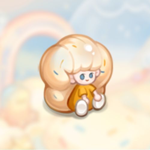 ‘白日梦小姐玩偶’装扮展示：一个圆滚滚的布偶形象，大眼睛戴着蝴蝶结，正坐在草地上微笑