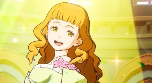 米莫萨角色立绘展示，身穿粉色魔法袍，手持花形魔导书，表情温柔而坚定