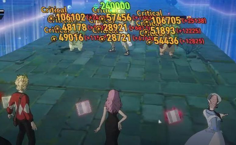 战斗阵容配置界面，四位角色头像排列整齐，下方标注各自定位：输出、治疗、支援等