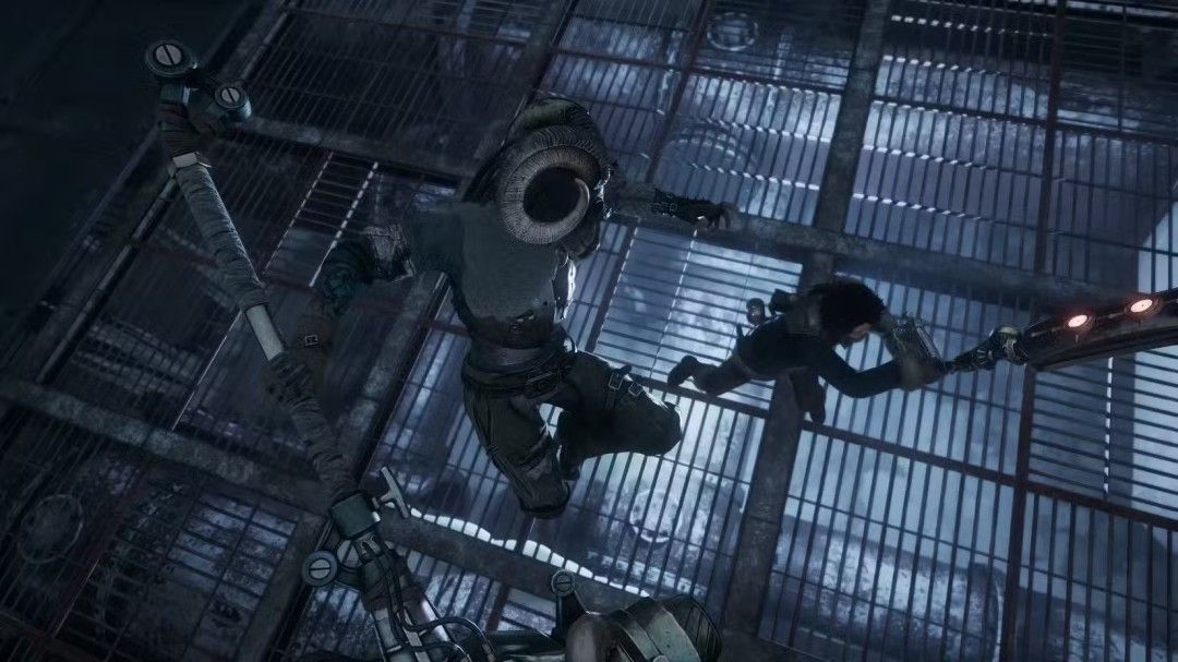 游戏宣传画面中男性角色居于中心位置，背景光影强烈，女性角色位于边缘