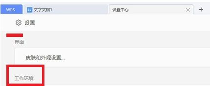 WPS设置界面中‘工作环境’选项详情页，重点突出‘文档云同步’功能位置