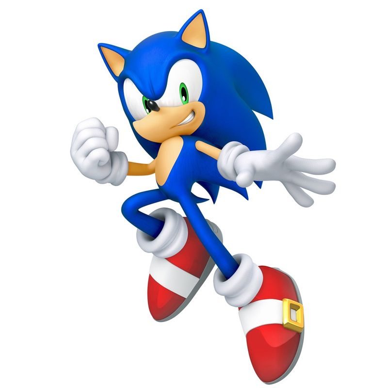 索尼克驾驶红色赛车疾驰而过，身后留下蓝色音爆轨迹