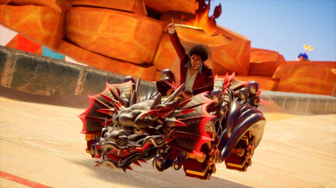 Minecraft方块风格赛车在像素化赛道上行驶，整体画风极具辨识度