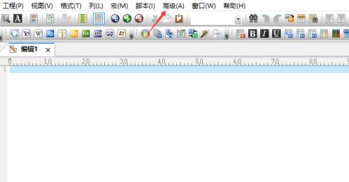UltraEdit软件顶部菜单栏展示，'高级'选项被鼠标悬停突出显示