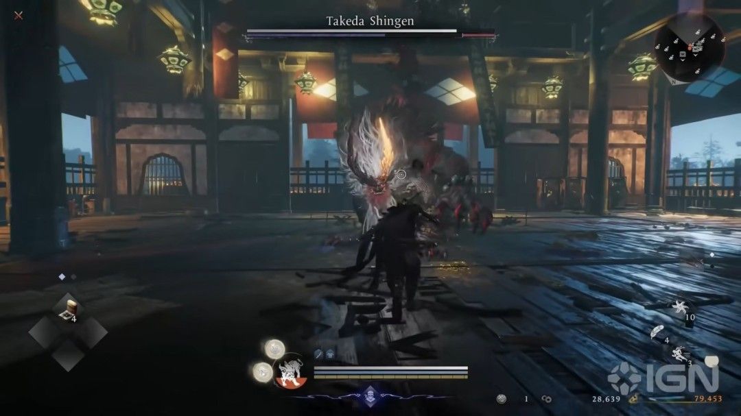 武田信玄挥舞长枪发起冲锋，战场烟尘弥漫，气氛肃杀