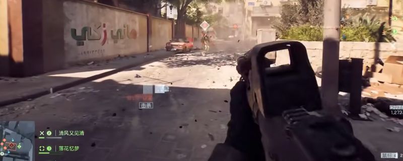 《战地6》中玩家手持HK417进行激烈交火的画面，枪口火焰闪烁，背景为城市废墟中的战斗场景