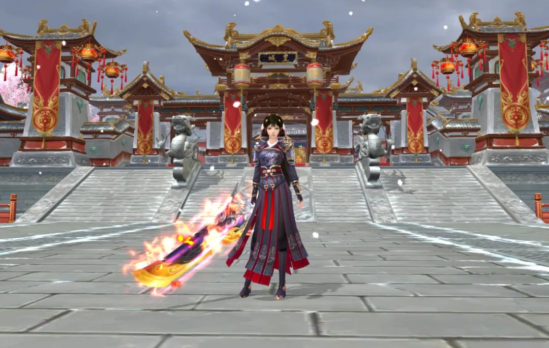 神器幻化特效展示图，武器释放时伴随红色龙形光效与爆炸粒子效果