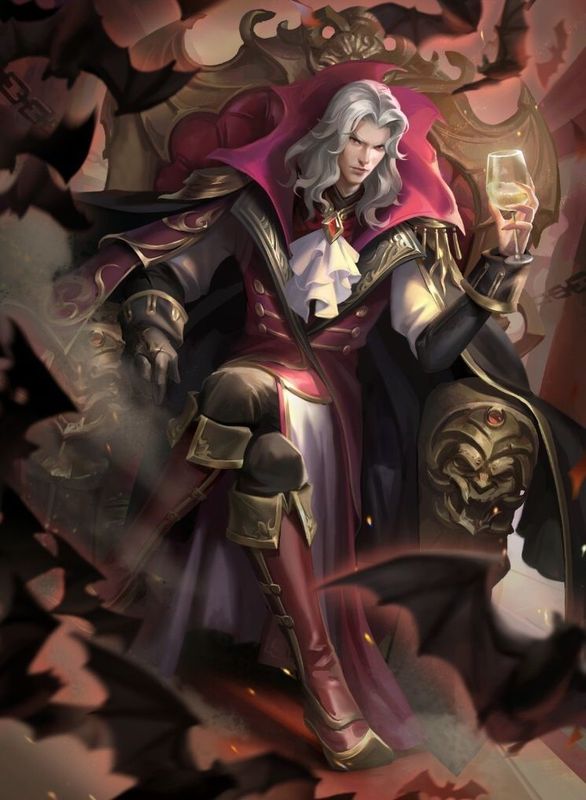 永夜之王角色立绘展示，身穿暗黑铠甲手持巨剑，背景为破碎王座与血色残阳