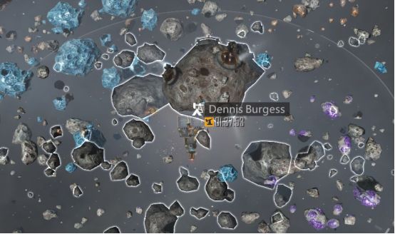 数艘工程舰环绕废弃矿脉缓缓运行，能量束连接矿体，正在执行持续开采程序