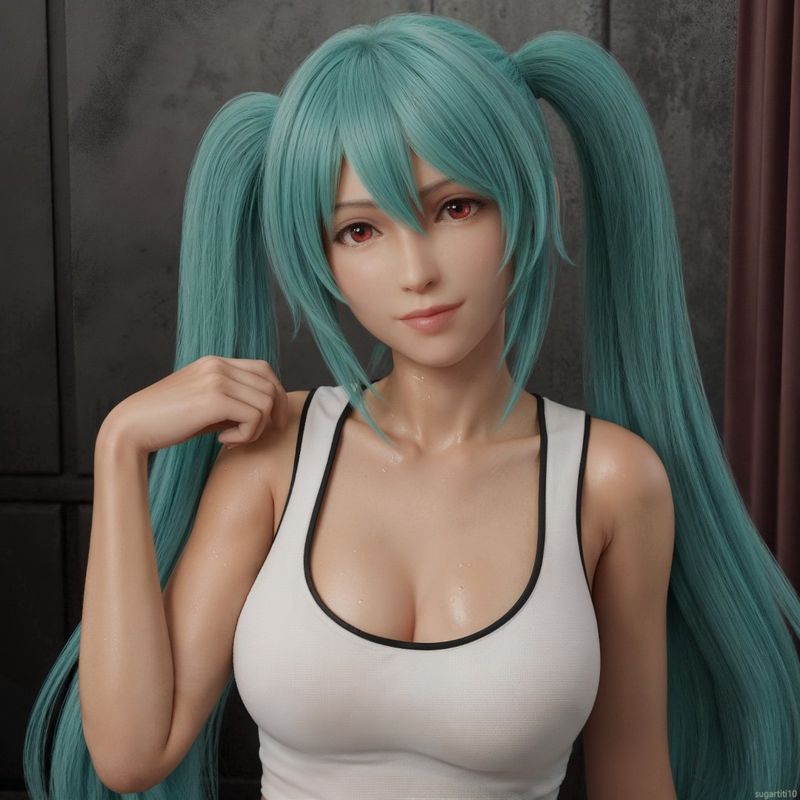 蒂法坐在湖边钓鱼，戴着遮阳帽，身旁放着野餐篮，环境清幽