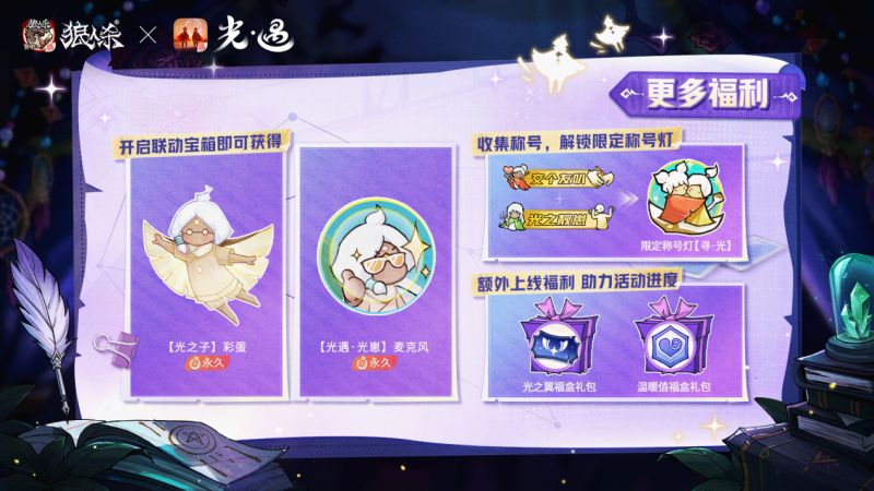 金色宝箱缓缓打开，飞出光之翼、麦克风和称号灯三项奖励，周围环绕星光特效